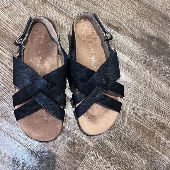 Vionic Eira Sandals Women's Black 8.5 Strappy Woven Pebble Leather Comfortable - Picture 10 of 14